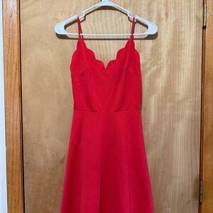 Aqua Red Scalloped Neck Mini Dress